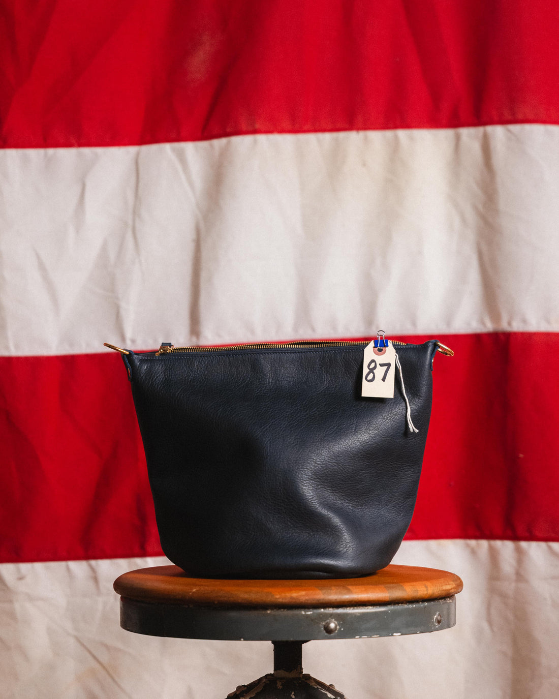 87. Navy Kodiak Zip Top Bucket Bag
