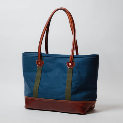Navy Canvas &amp; Leather Panel Tote