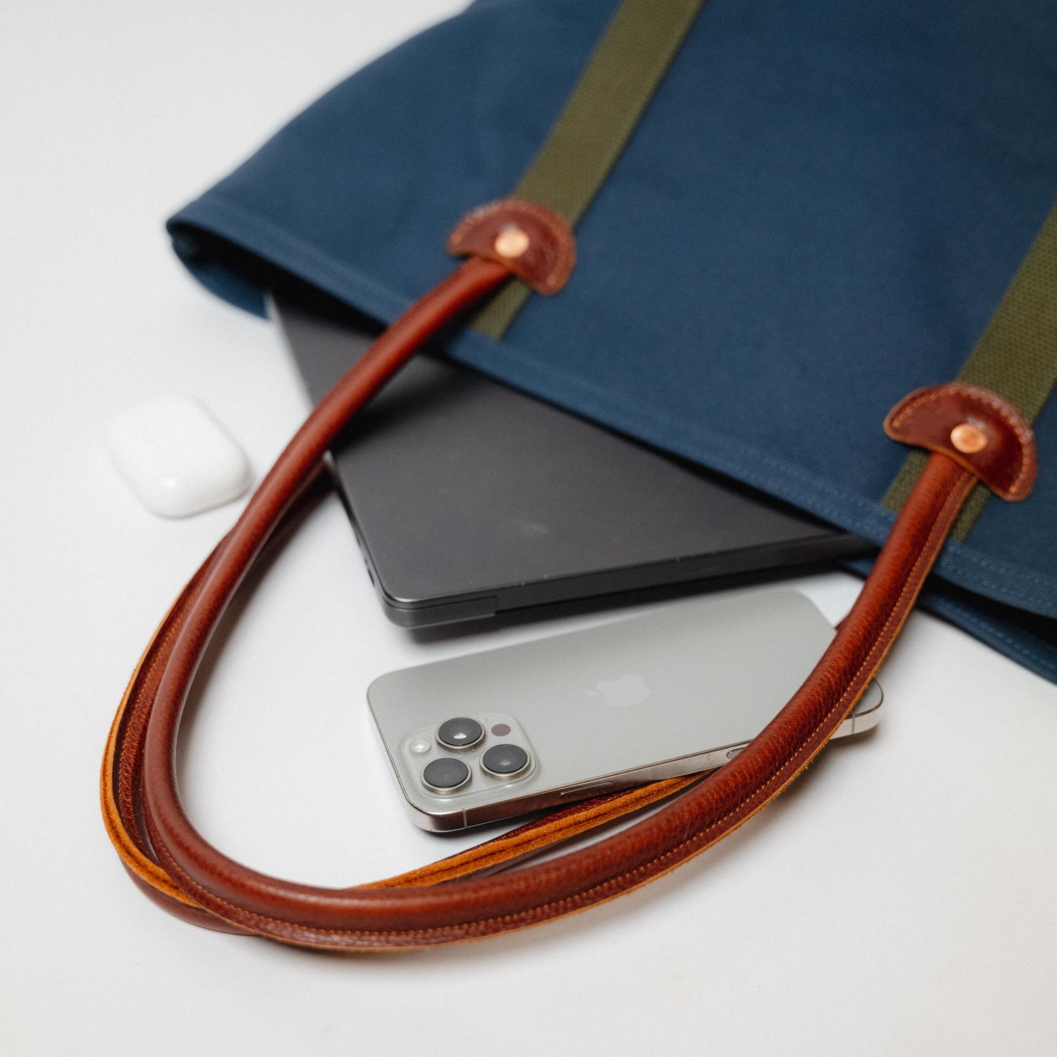 Navy Canvas &amp; Leather Panel Tote