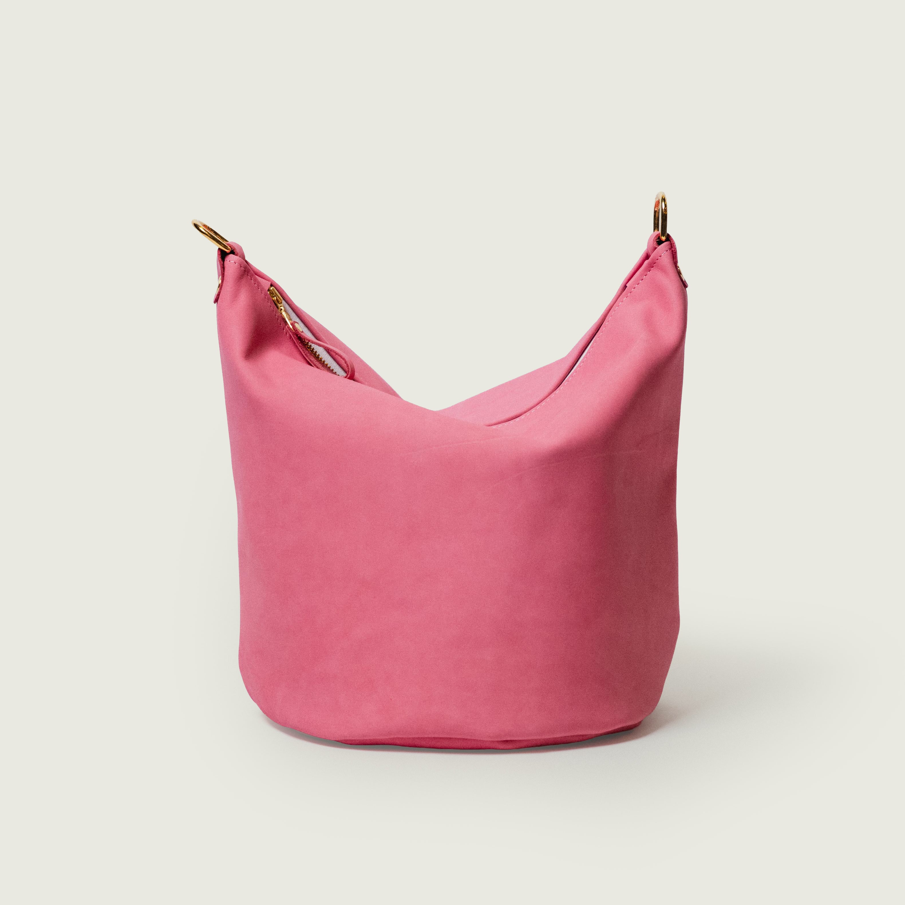 Pink Suede Mini Zip-Top Bucket Bag