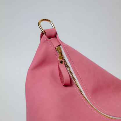 Pink Suede Mini Zip-Top Bucket Bag