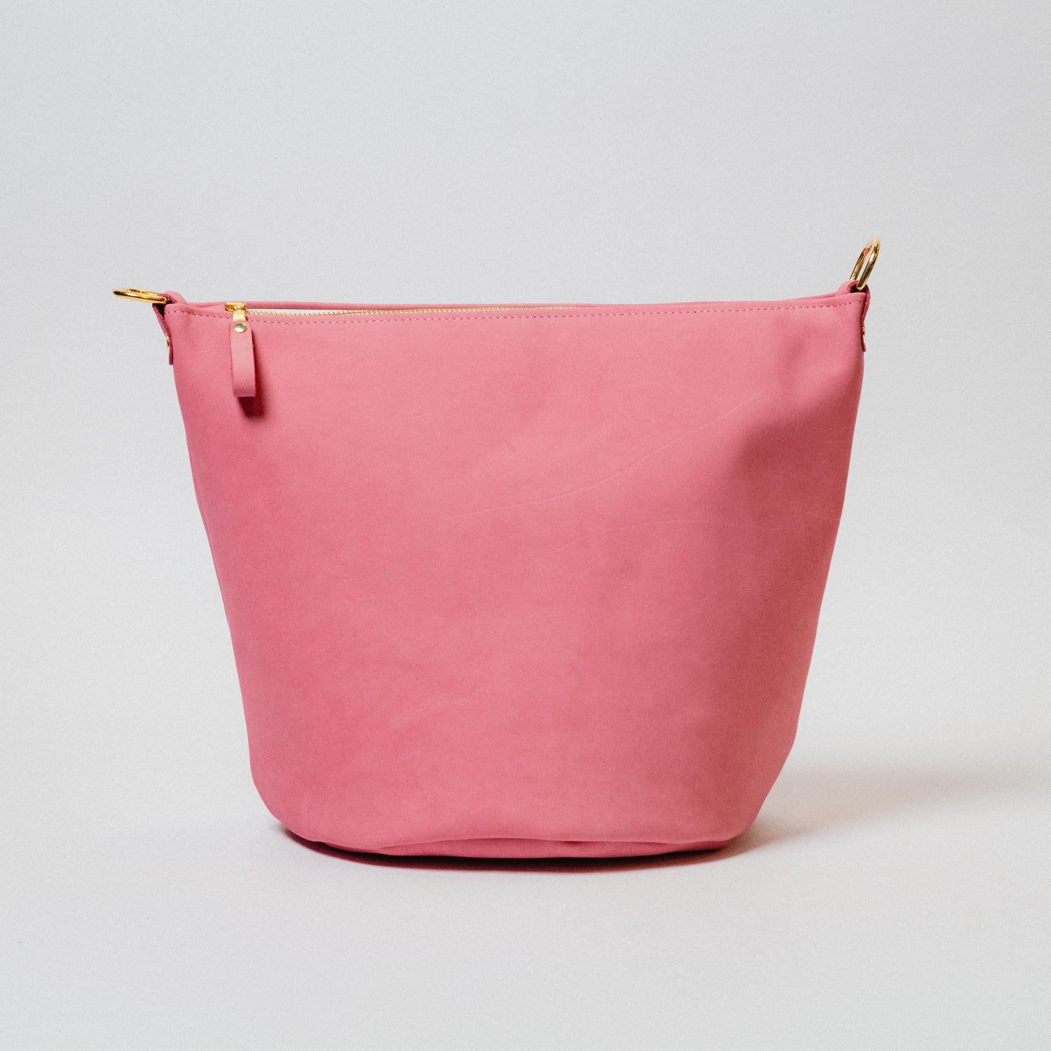 Pink Suede Mini Zip-Top Bucket Bag
