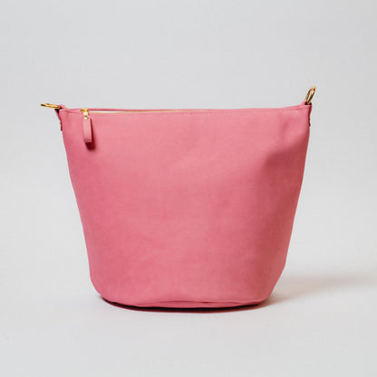 Pink Suede Mini Zip-Top Bucket Bag