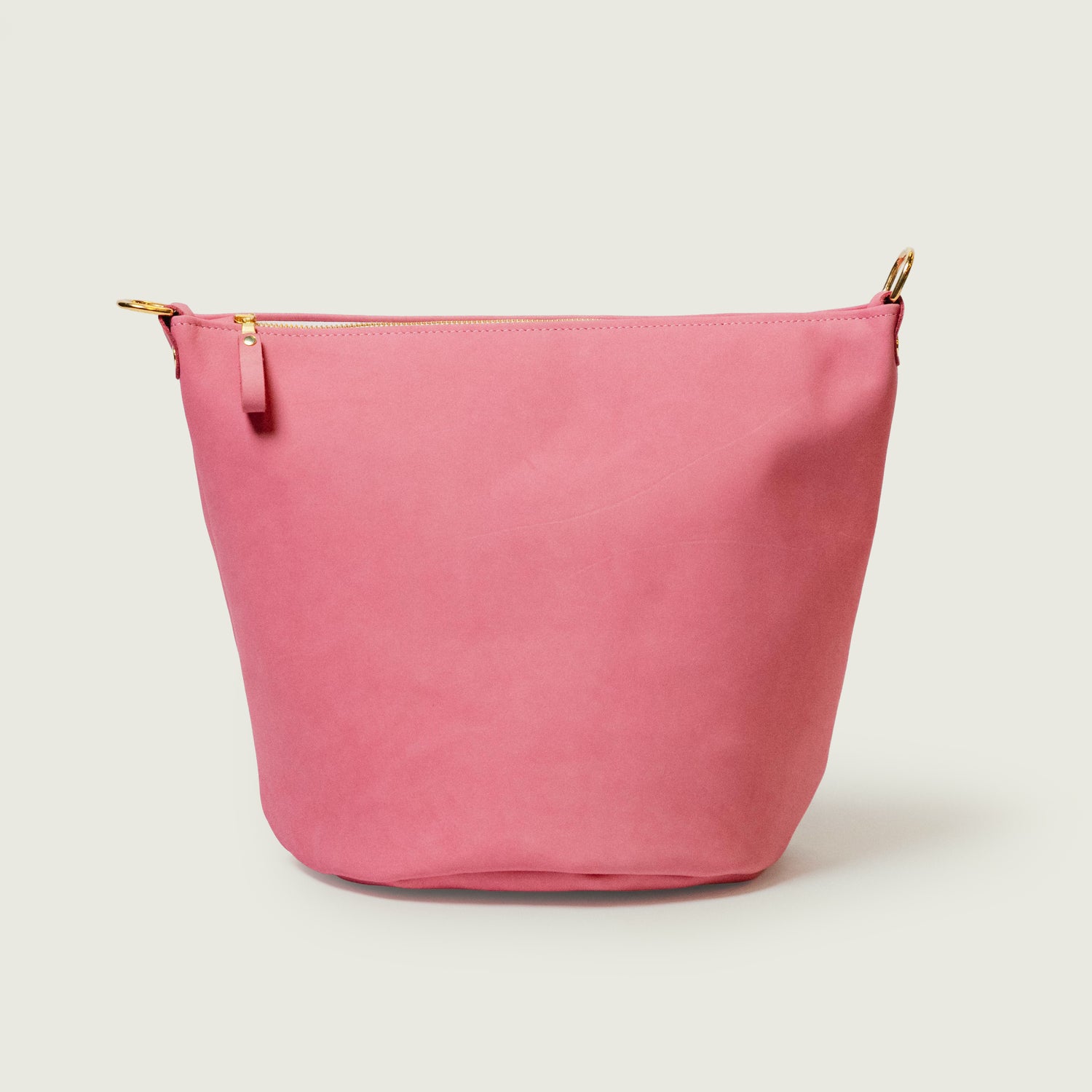 Pink Suede Zip-Top Bucket Bag