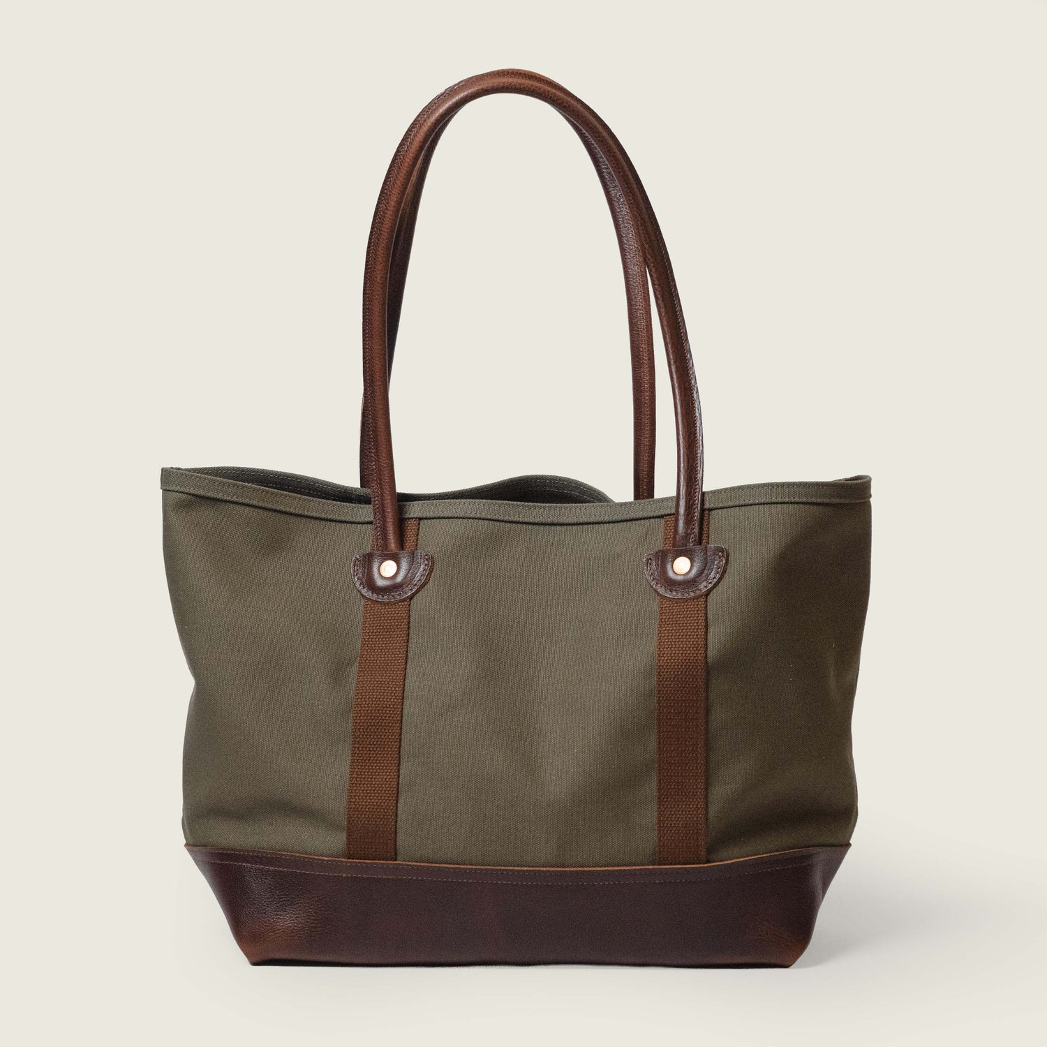 Green Canvas &amp; Leather Panel Tote