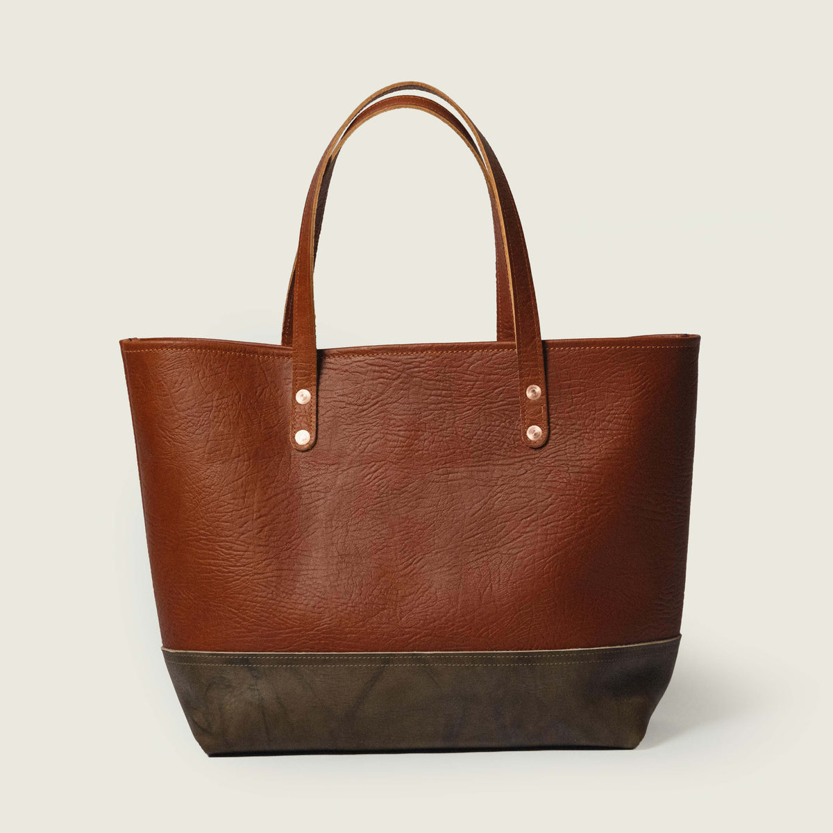 Tan Bison &amp; Olive Crunch East West Panel Tote