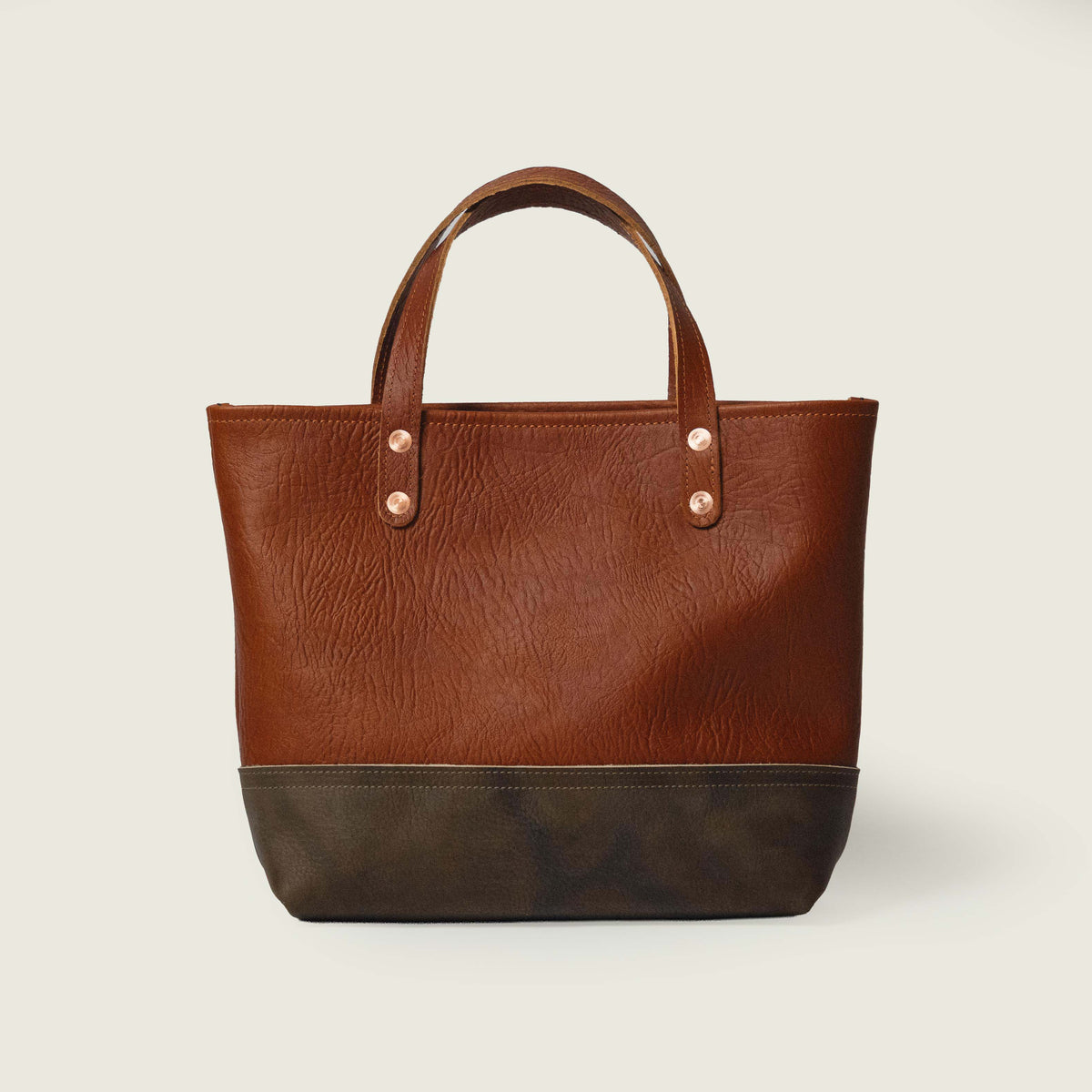 Tan Bison &amp; Olive Crunch Mini Panel Tote