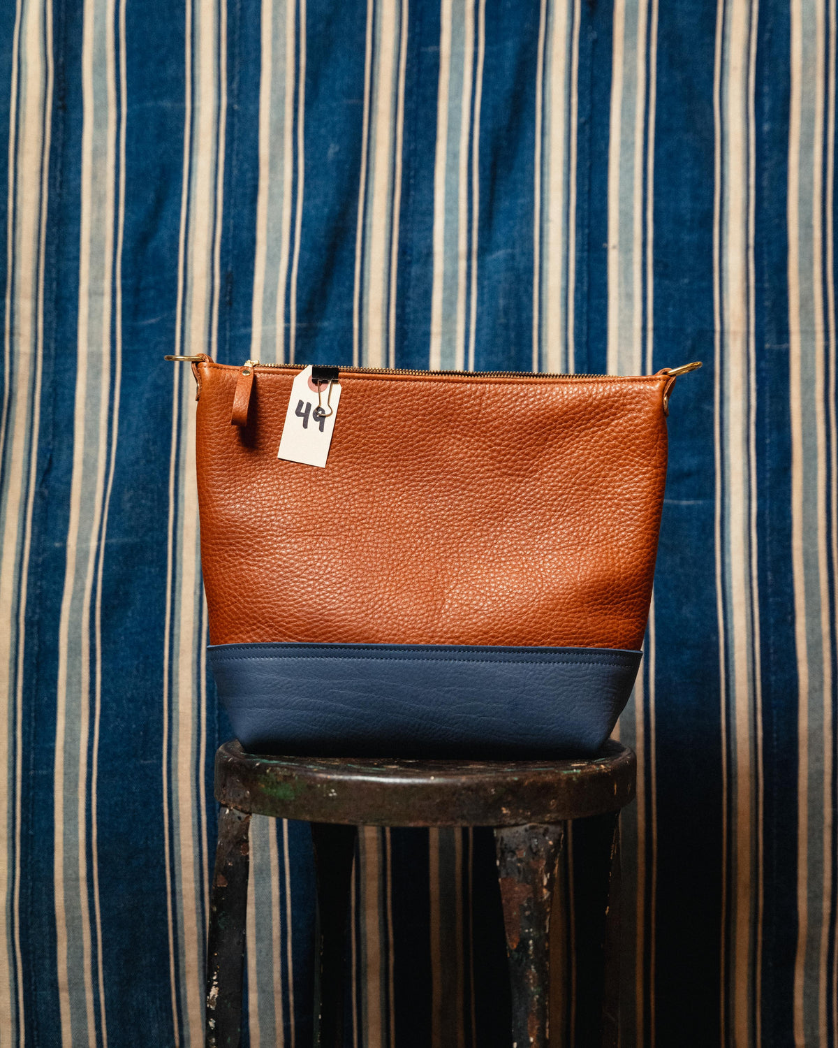 49. Cognac Cypress / Blue Cypress Mini Crossbody Panel Tote