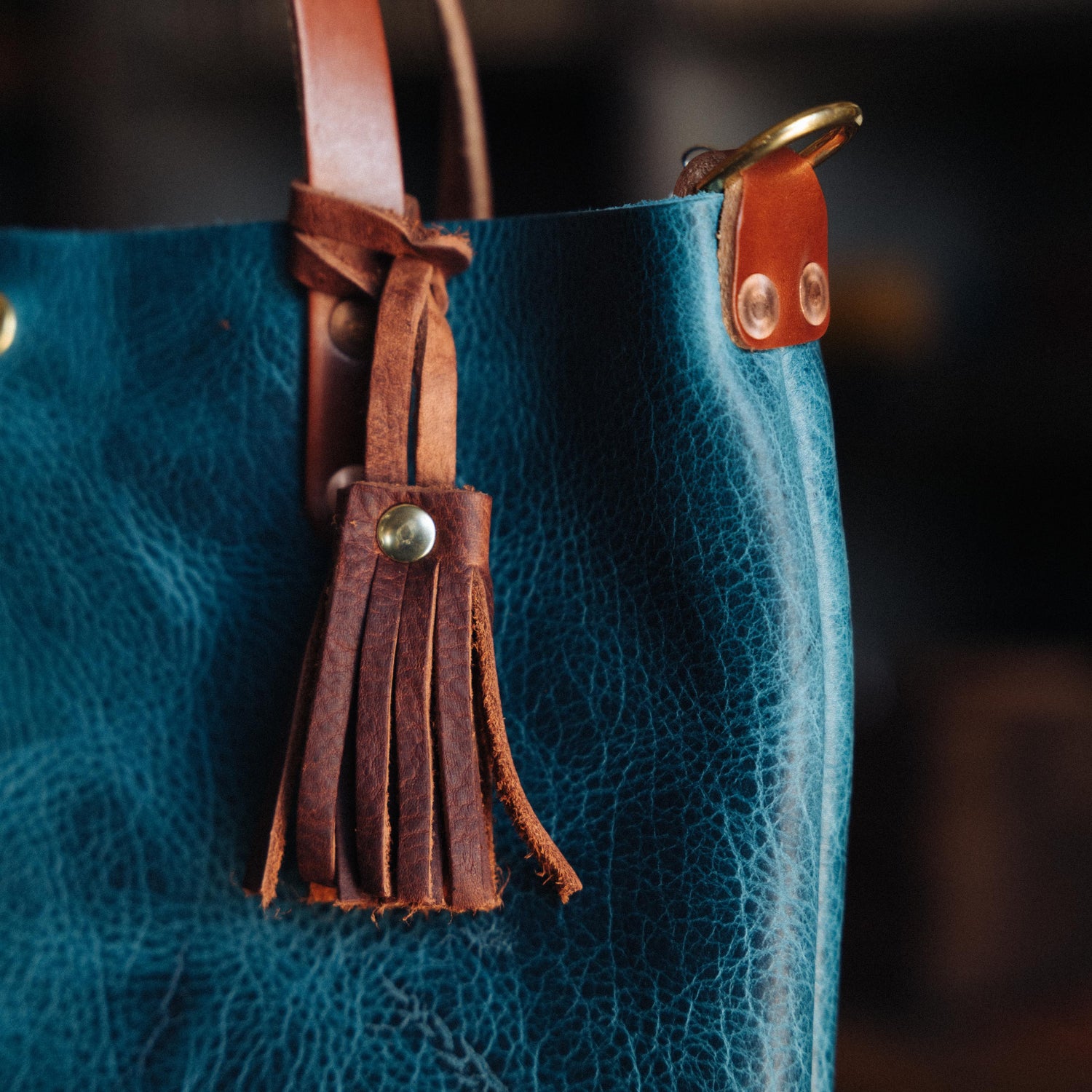 Navy Chromexcel Mini Tassel- leather tassel keychain - KMM &amp; Co.