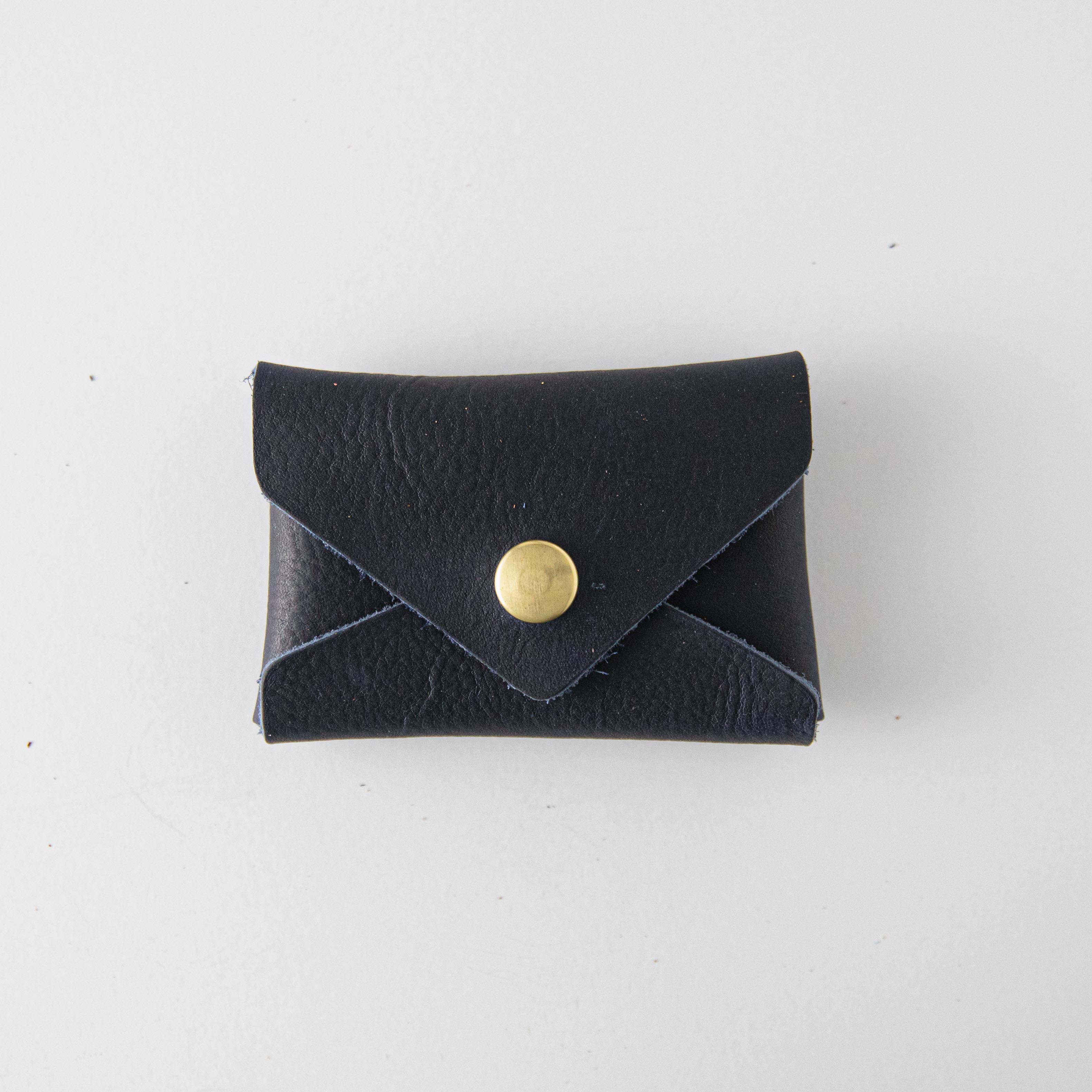 Navy Kodiak Card Envelope- card holder wallet - leather wallet made in America at KMM &amp; Co.