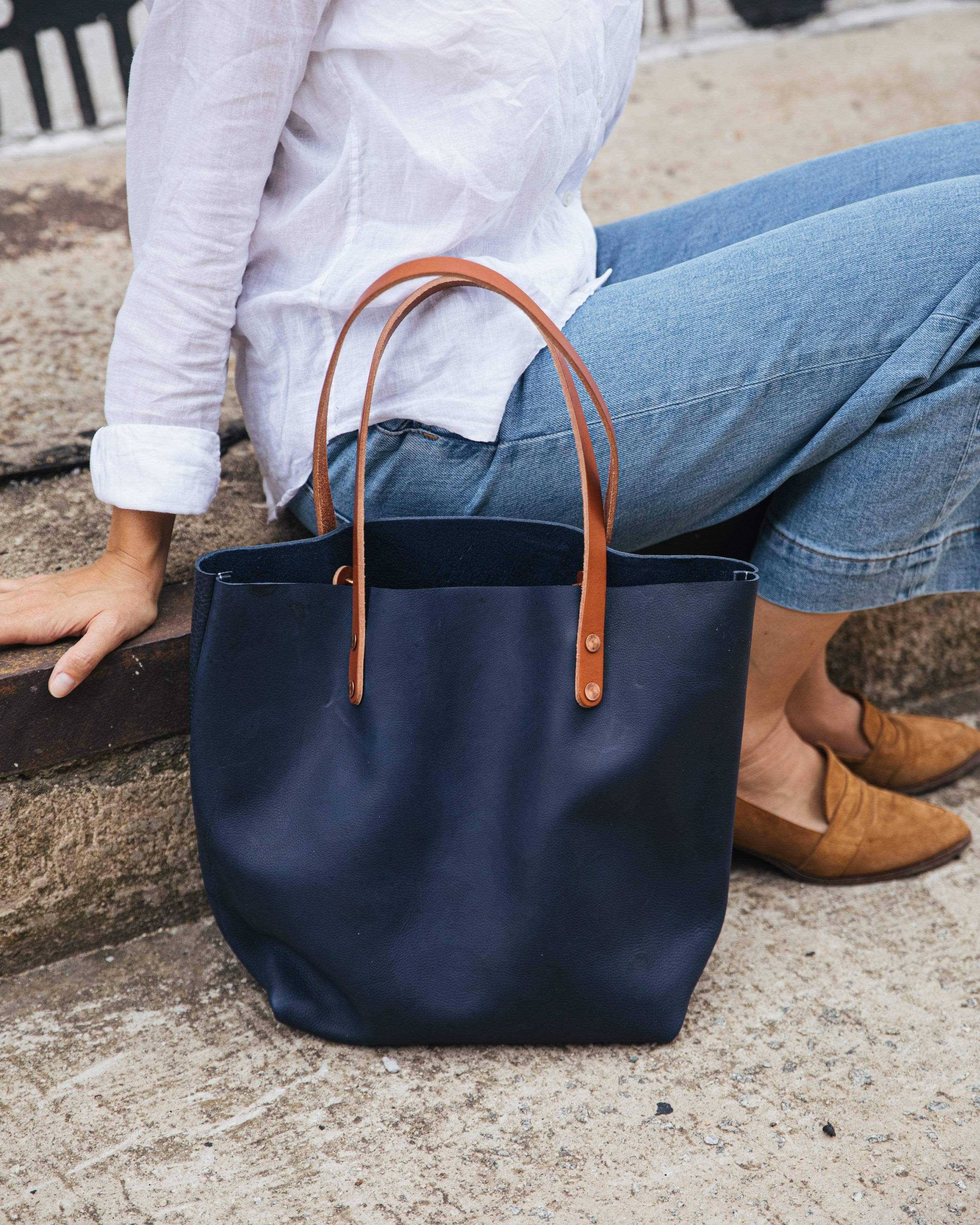 Navy Kodiak Tote- blue handbag handmade in America