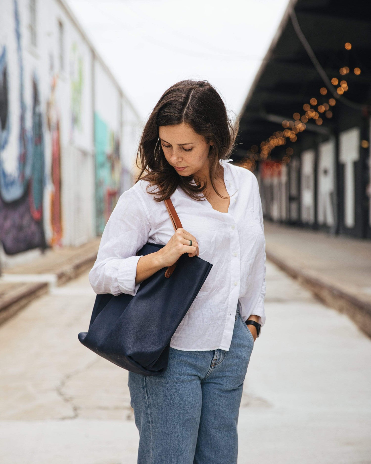 Navy Kodiak Tote- blue handbag handmade in America