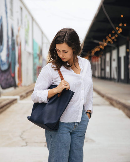 Navy Kodiak Tote- blue handbag handmade in America