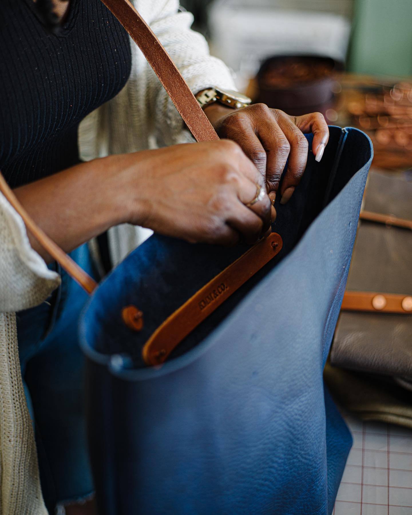 Navy Kodiak Tote- blue handbag handmade in America