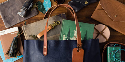 Navy Kodiak Tote- blue handbag handmade in America