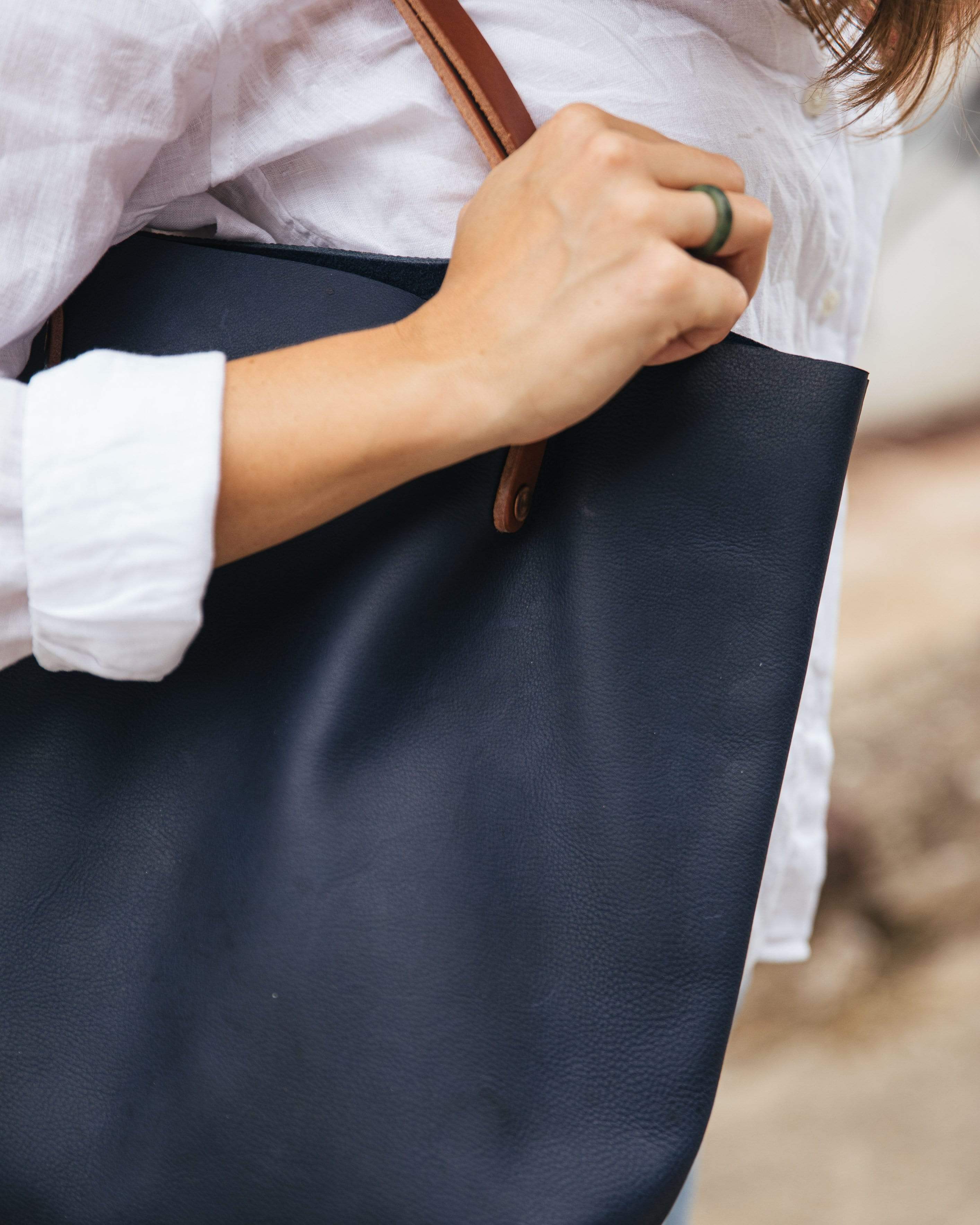 Navy Kodiak Tote- blue handbag handmade in America