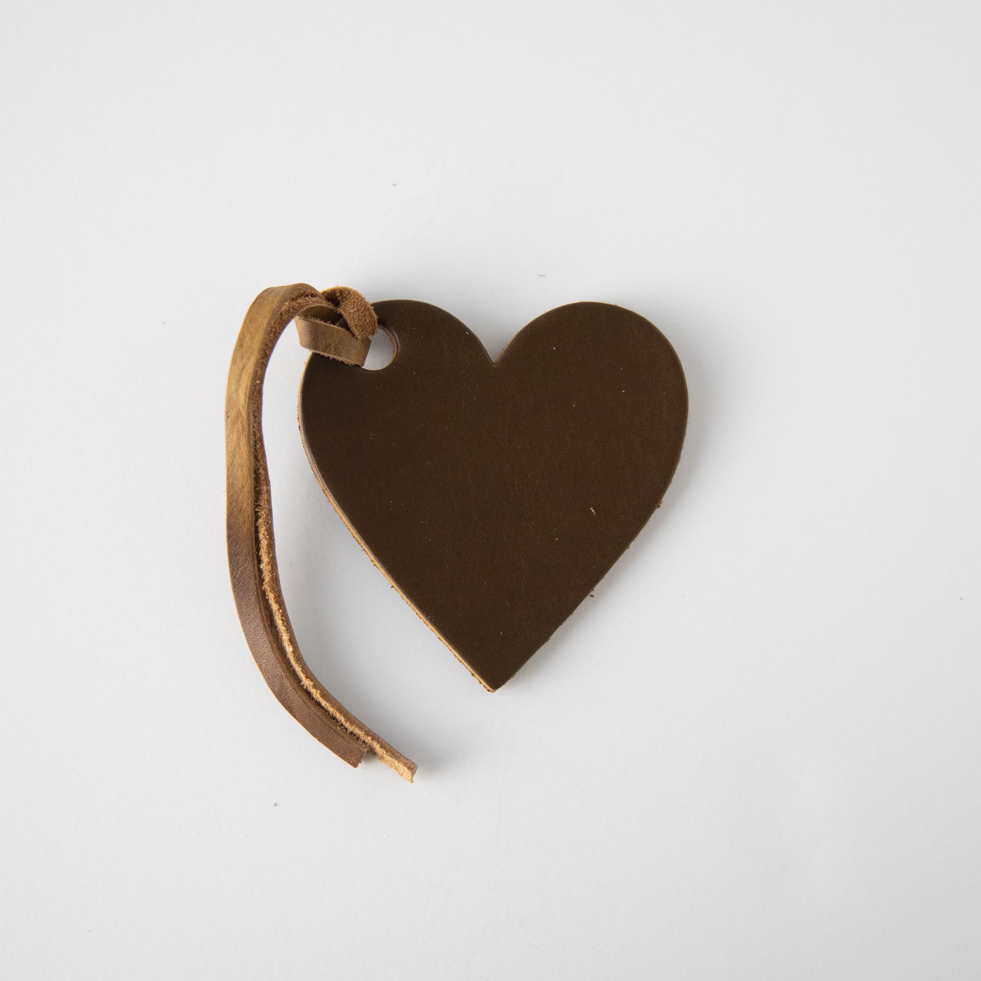 Olive Leather Heart Tag- personalized luggage tags - custom luggage tags - KMM &amp; Co.