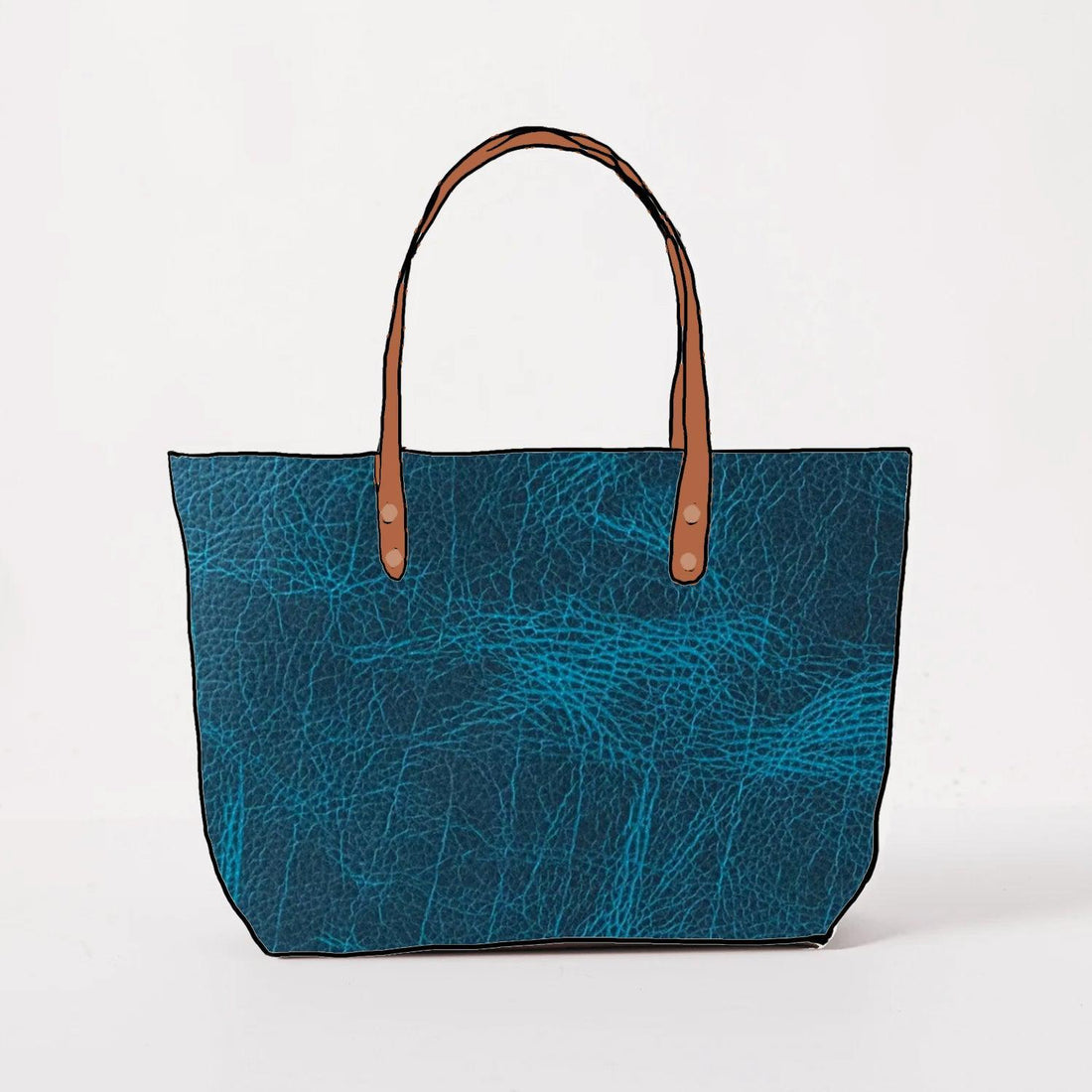 Handmade Petrol Blue Bison leather East West tote bag featuring a rich pebbled grain texture and durable tan leather handles.