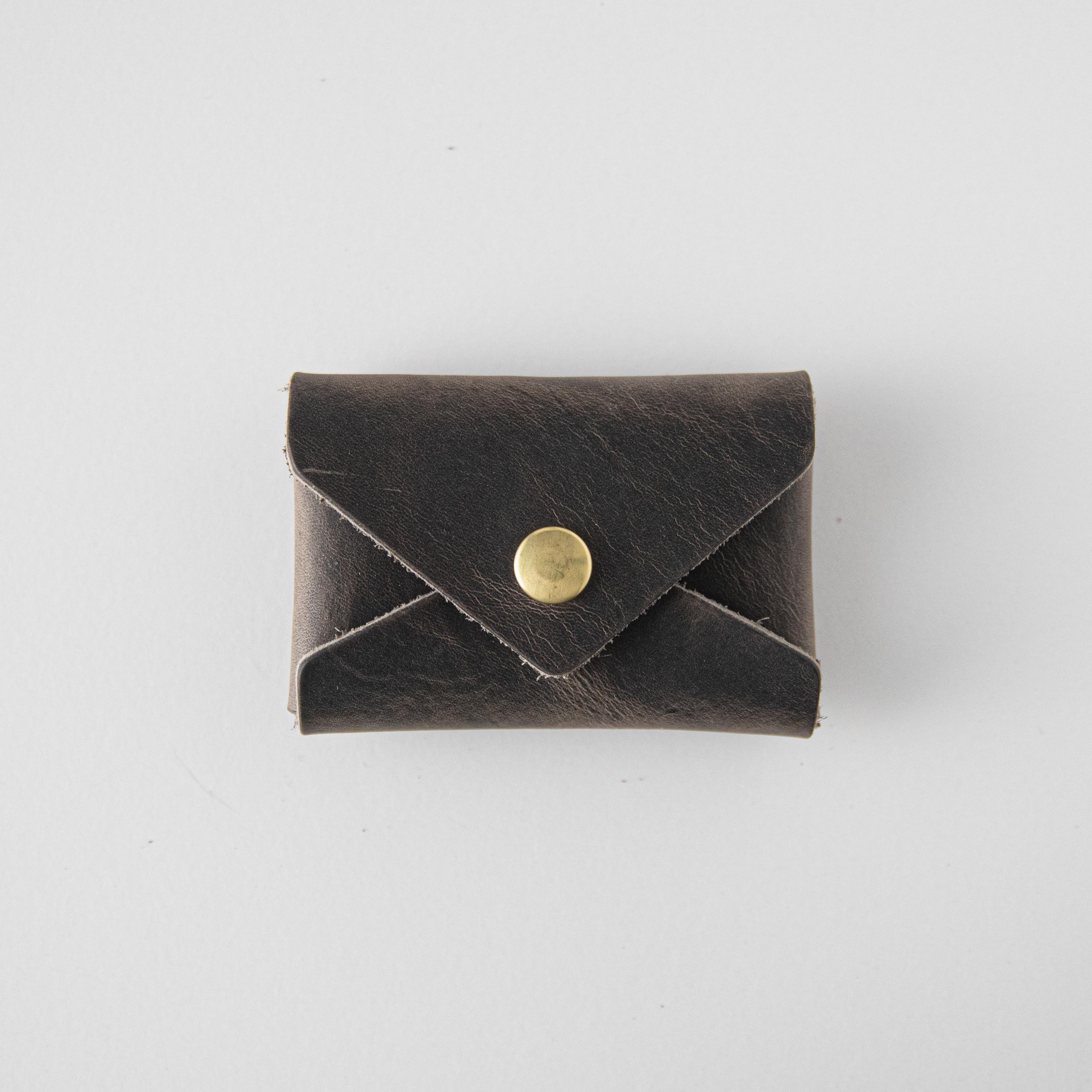 Storm Grey Card Envelope- card holder wallet - leather wallet made in America at KMM &amp; Co.