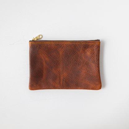 Tan Kodiak Small Zip Pouch- small zipper pouch - leather zipper pouch - KMM &amp; Co.