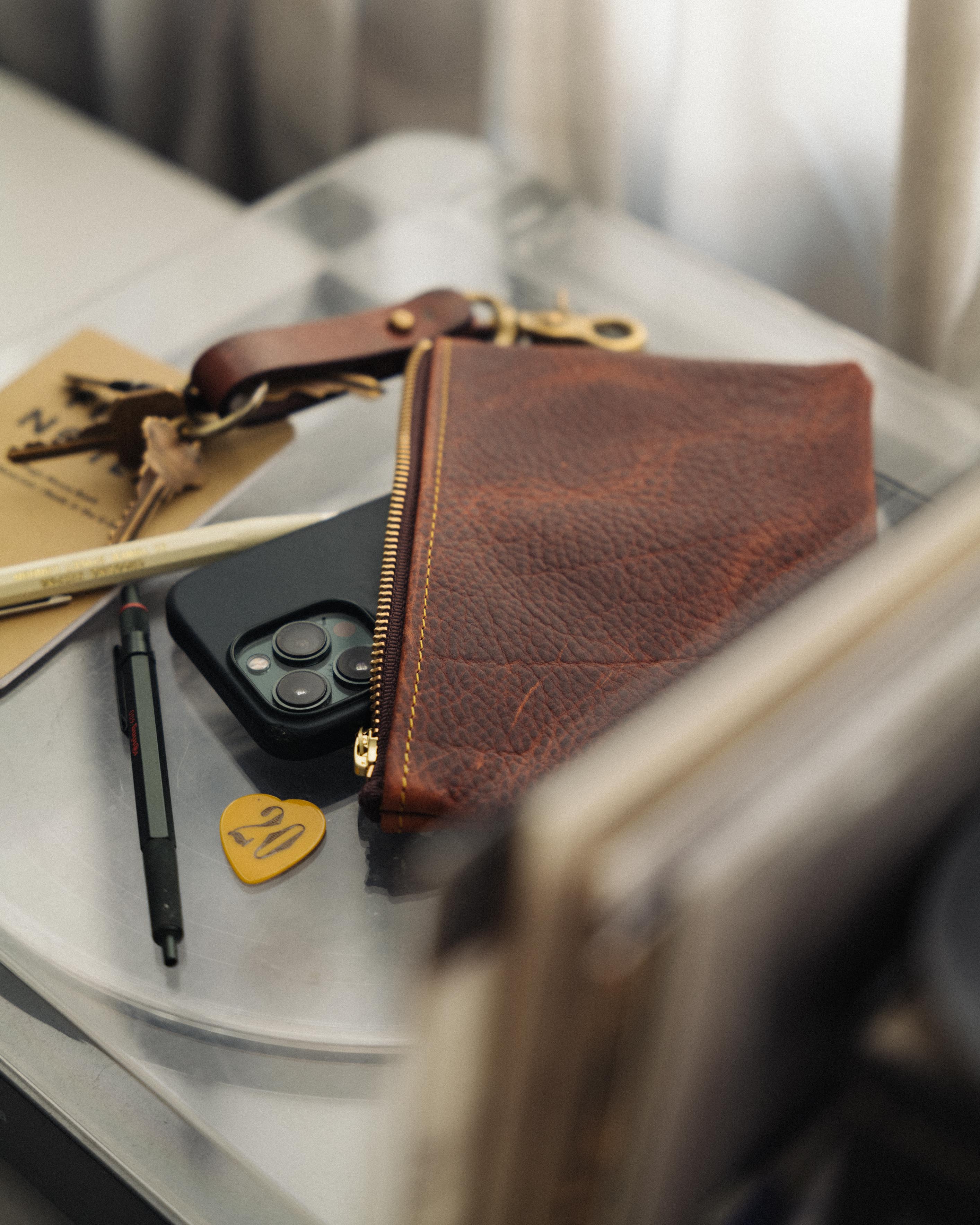 Tan Kodiak Small Zip Pouch- small zipper pouch - leather zipper pouch - KMM & Co.