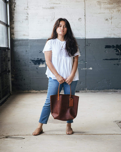 Tan Kodiak Tote- tan leather bag handmade in America