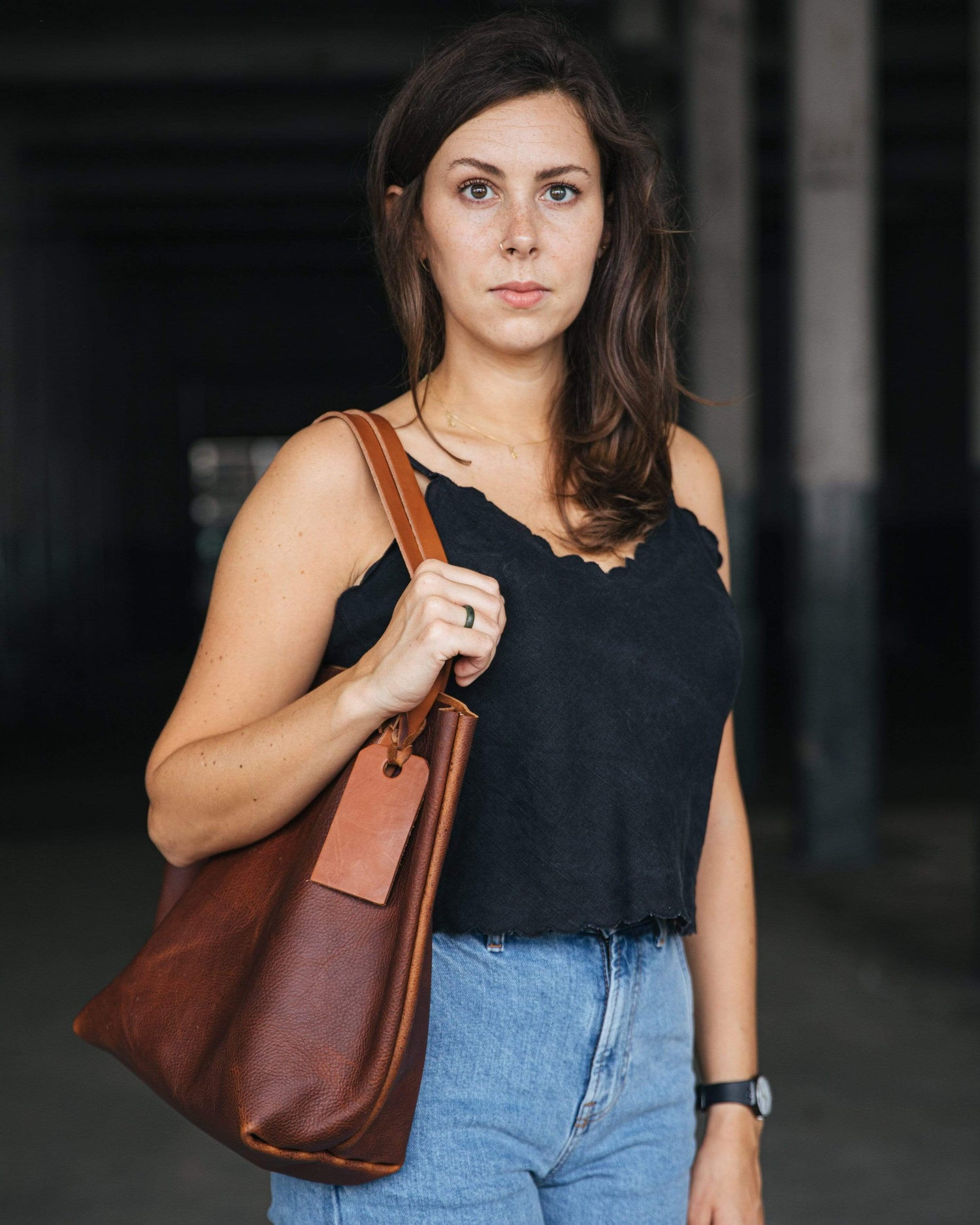 Tan Kodiak Tote- tan leather bag handmade in America