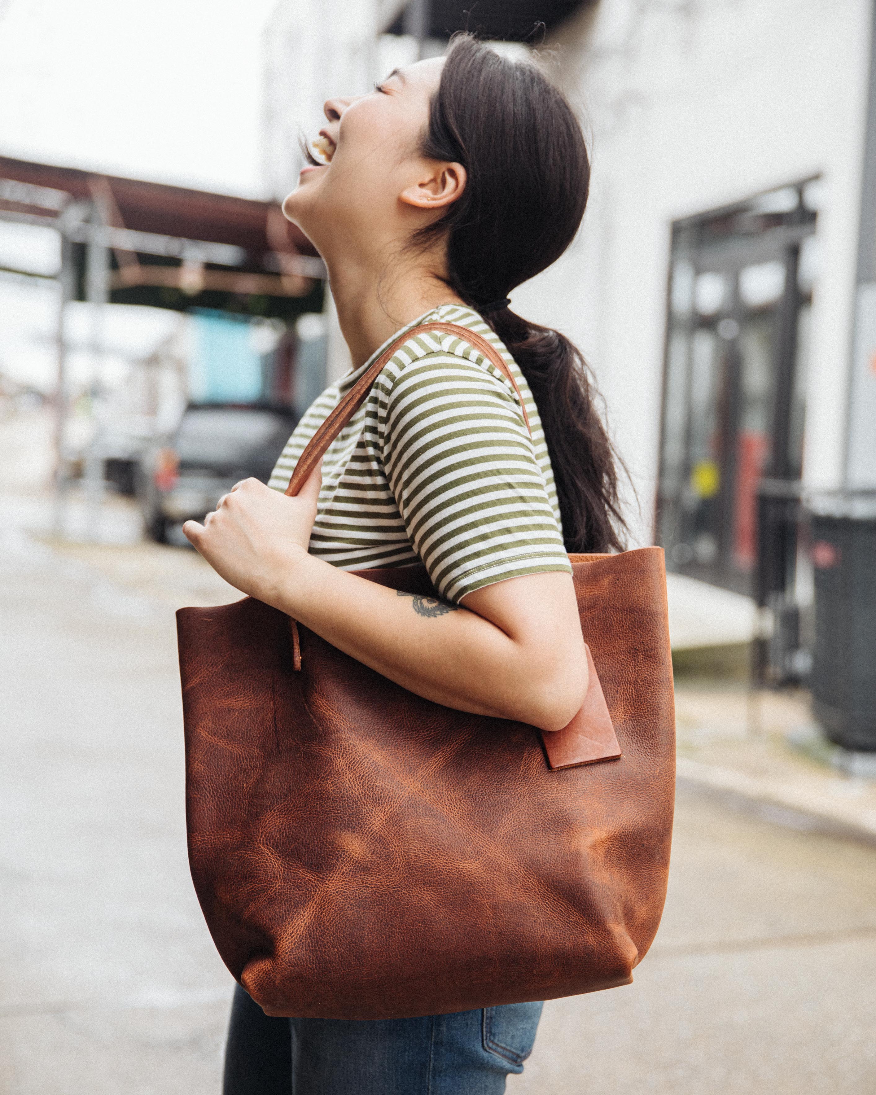 Tan leather tote bag 