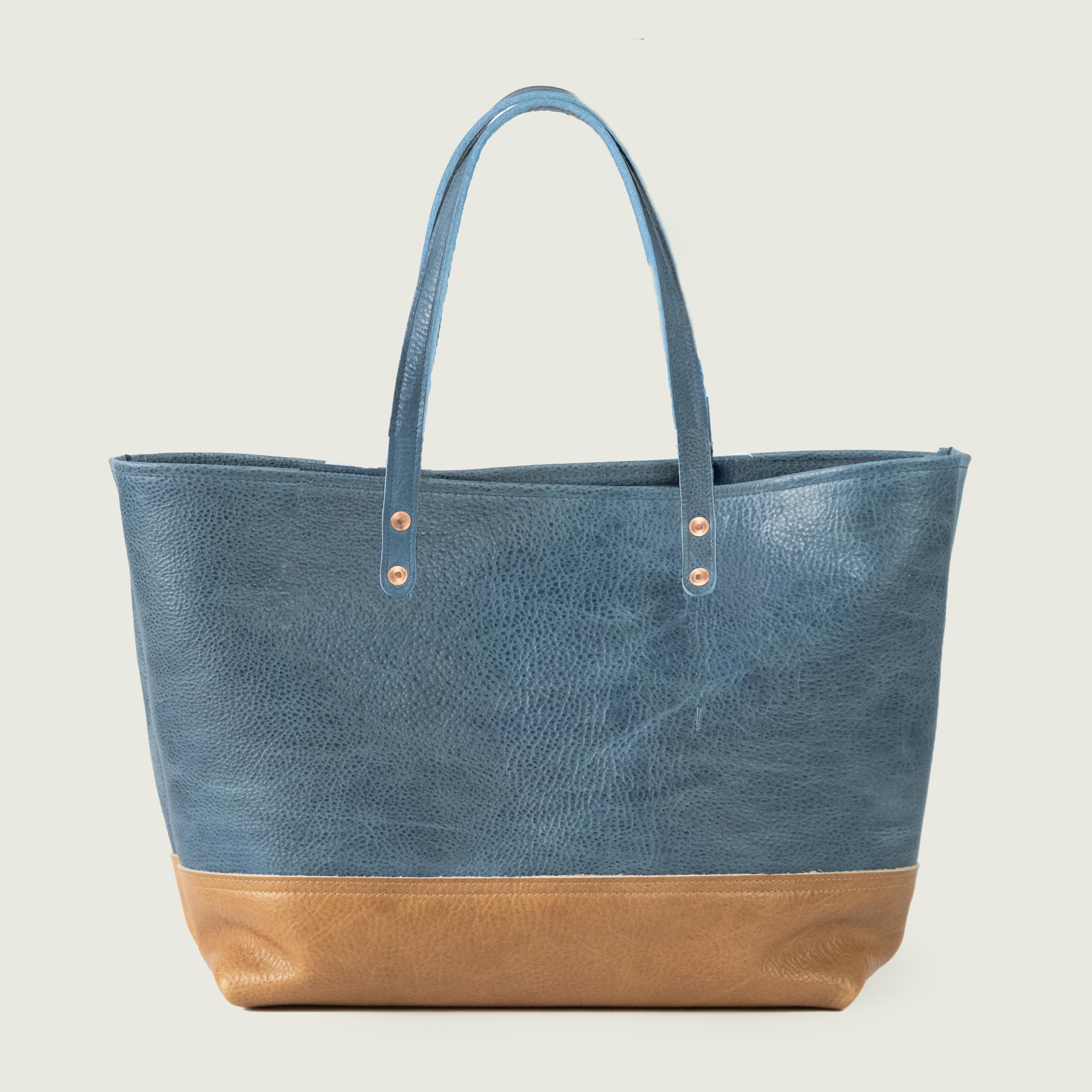 French Blue &amp; Sand Bulldog East West Panel Tote