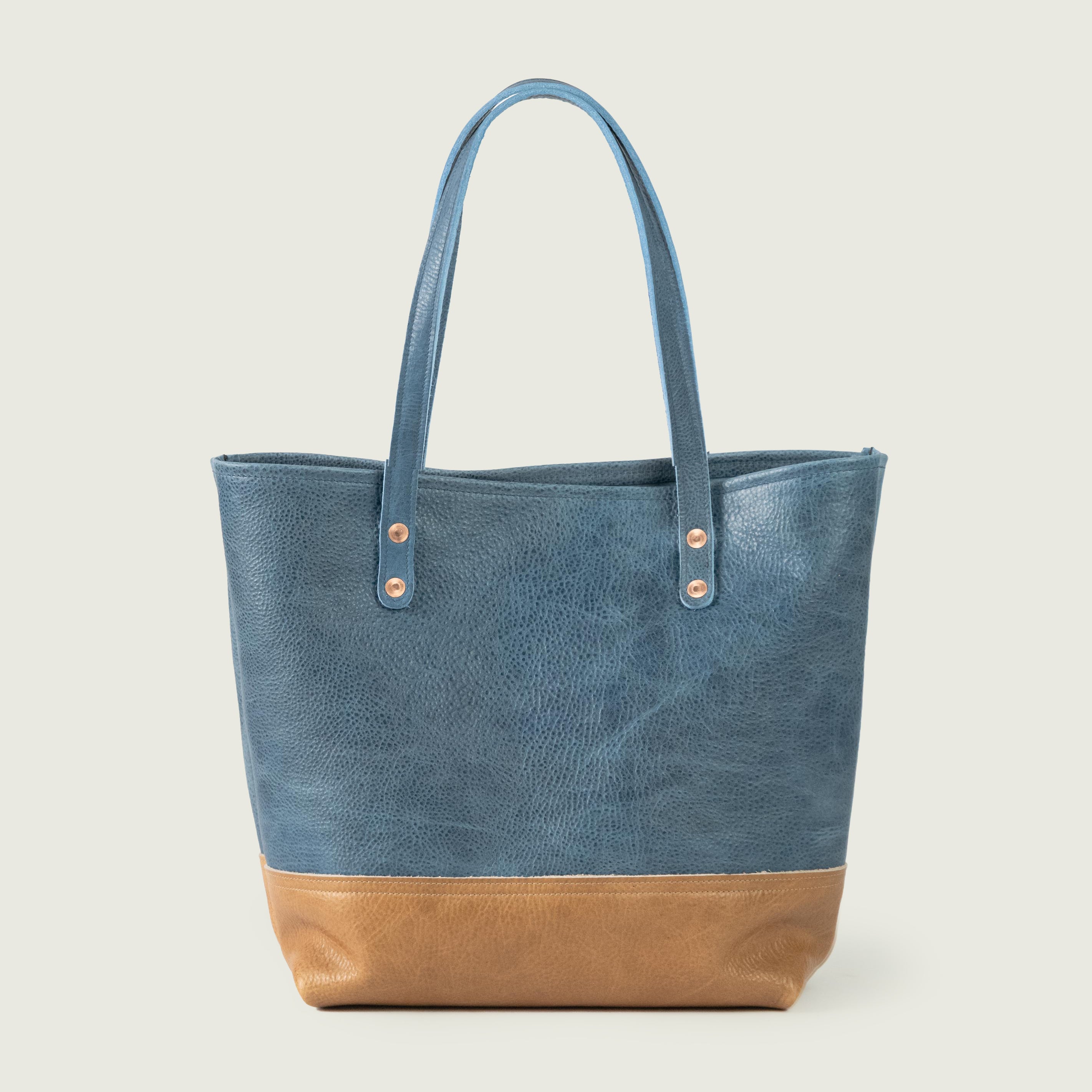 French Blue &amp; Sand Bulldog Panel Tote