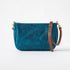 Petrol Blue Bison Crossbody Bag: full-grain leather, solid brass zipper, and brown leather strap.