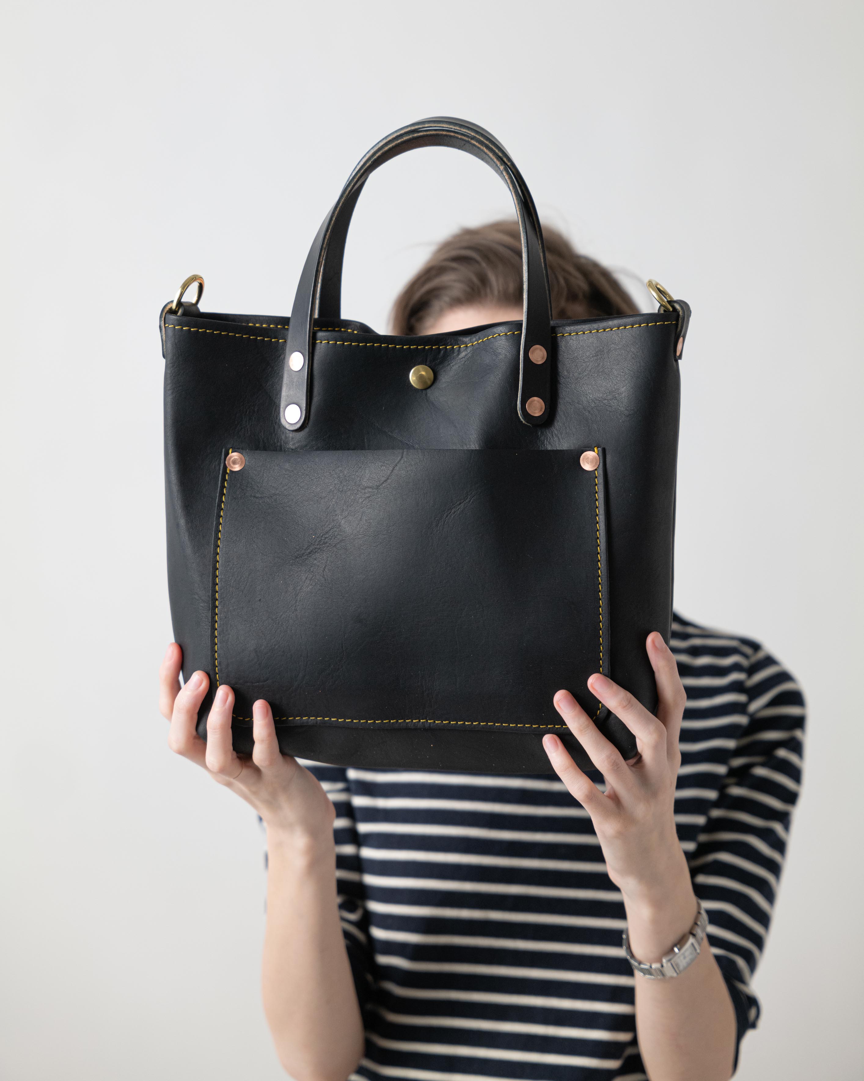 Mini Travel Tote | Mini Leather Tote Bag with Exterior Pocket KMM