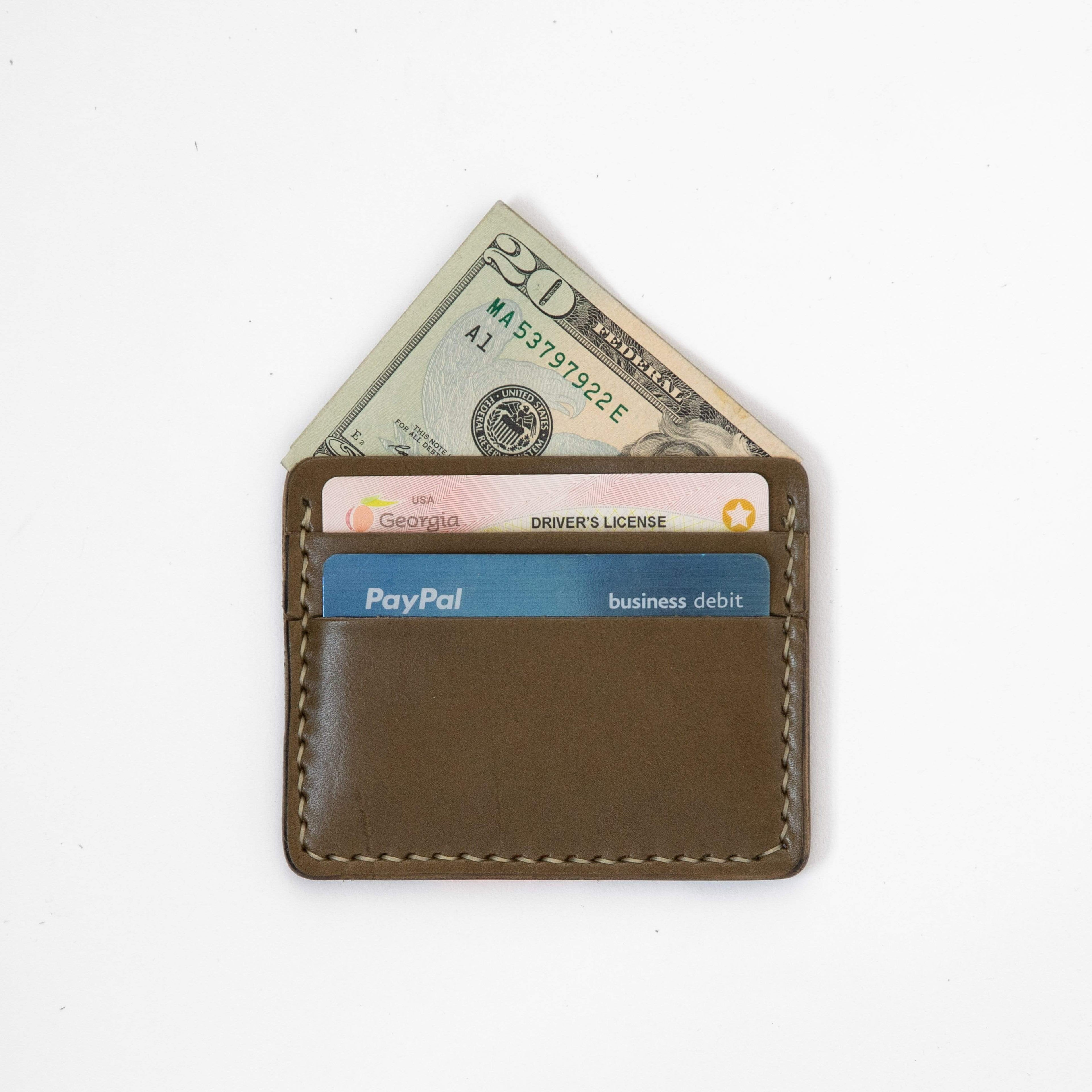Olive Green Slim Card Wallet- slim wallet - mens leather wallet - KMM &amp; Co.